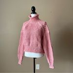 H&M | Pink High Neck Chunky Knit Cropped Sweater Sz S Photo 4