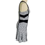 Parker Black White Geometric Textured Fitted Mini Dress Flounce Skirt Photo 4
