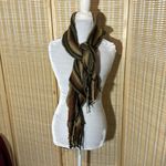 La Fiorentina 100% Acrylic Loose Knit Rolled Fringed Scarf Dark Autumn Colors Brown Photo 6