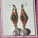 Urban Soul beaded diamond shape drops white pearl earrings packable adjustable Gold Photo 0