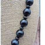 Artisan Black Glass Bead Collar Necklace Tigers Eye Faceted Teardrop Pendant Photo 3