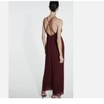 ZARA NWT LONG CROSSED BACK JUMPSUIT Chiffon Fabric Small Bloggers Fave Burgundy Photo 5