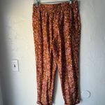 Garnet Hill Floral Print Pull On Pants Wide Tencel Linen Blend Rust Orange Fall Photo 7