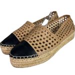 Loeffler Randall  Mara Lasercut Leather Espadrille Flats Brown Black Size 7 Photo 0