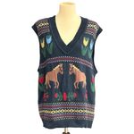 Free People Navy Horse Isles Knit Sweater Vest Medium Equestrian Cottage EUC Black Photo 1