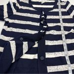 Misook Exclusively  Striped Navy Blue‎ White Medium Ruffle Snap Front Cardigan Photo 6