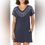 Nic+Zoe  navy embroidered neckline dress size m Photo 1
