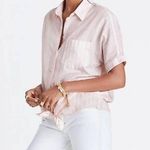 Madewell XS Pink White Striped Tie Front Button Down Short Sleeve Shirt Photo 0