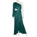 Mac Duggal Ieena for Green Sequined One Shoulder Cut Out Gown 26730 Women’s Sz 4 Photo 1