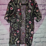 GLANCE BLACK MESH ALLOVER BOLD BOHO COLORFUL FLORAL LEAF EMBROIDERED SHEER TOP M Pink Size M Photo 0