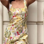 ZARA NWT Linen Blend Printed Floral Yellow Dress ZW Collection Multicolored XS Photo 0