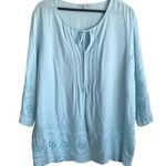 Rose & Rhyme Women Top 1X Light Blue Eyelet Embroidered Linen Blend Boho Cottage Photo 0