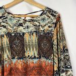 Boutique  Now N Forever Brown Boho Printed Long Bell Sleeve Top L Photo 2