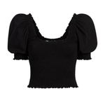 Hill House  Black Aiko Nap Top
Smocked Puff Sleeve Cropped Blouse Size Small Photo 3