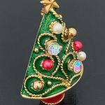 Vintage Unsigned Enamel Christmas Tree w/ 4pairs Of Earrings Holder Brooch Set Photo 2