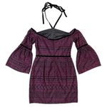 Likely  Purple Sheer Eyelet Lace Panel Over Black Velvet Trim Mini Dress Size 4 Photo 3