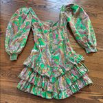 Love the Label Colorful Paisley Dress with Ruffled Skirt, green, puff sleeve, xS Green Photo 0