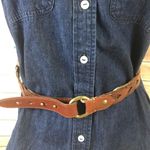 Fossil leather woven turnback belt brown tan stamped WOMENS SIZE LARGE Photo 2