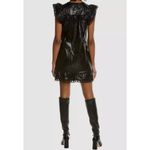 Stellah NWT $168 Small Black Faux Leather Goth Punk Alt Eyelet Babydoll Dress Photo 8