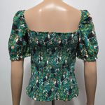 Anthropologie Dolan Teal Smocked Puff Sleeve Toucan Top Size Medium Tropical Vacation Photo 4