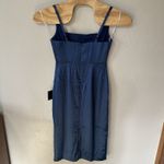 Lulus  Medium Blue Satin Square‎ Neck Midi Dress Slit Formal Wedding Guest NWT Photo 3