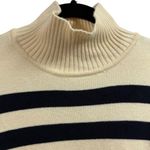 ZARA Womens Medium Striped Turtleneck Sweater Cream Navy Long Sleeve Chunky Knit Photo 4
