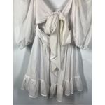Lucy in the Sky  Women's Shimmer Puff Sleeve Tie Back Mini Dress White Medium Photo 5