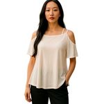 Very J  Women's Cream Ivory Cold Shoulder Pullover Oversized whimsy Blouse Size S Photo 1