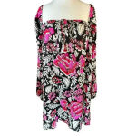 Billabong  Spring Warrior Black Floral‎ Print Long Sleeve Shift Dress Medium Photo 1