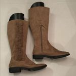 Weeboo women’s knee high boots, tan faux suede with faux fur strip accent, US 8M Size 8 Photo 1