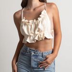 Pretty Garbage  Ruched Backless Tie Back Crop Top Cream Size Large Photo 2