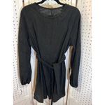Black Corduroy Long Sleeve Tie Waist Dress Casual Mini Tunic Top Size L Photo 2