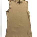 Rachel Zoe Ribbed Mock Neck Tank Minimalist Neutral Chic sz L Brown Lagenlook Photo 0