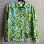 Sigrid Olsen  100% Linen Palm Print Button‎ Up Long Sleeve Sz L Blue Green Photo 0