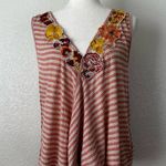 Free People Frida Floral Embroidered Striped Wrap Gauzy Knit Tank Top, Sz Medium Photo 0