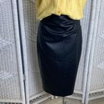 Pomander Place Tuckernuck‎ Faux Leather Pencil Skirt Black Midi Ruched Front NWT Size M Photo 1