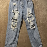 Womens Extra High Rise Jeans Large Distressed Light Wash Straight Leg Pants Rip Blue Size undefined Photo 0