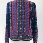 vintage • 1980s printed velvet jacket Saxton Hall floral peacock black red blue Size M Photo 10