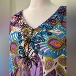 Zury Sheer Multicolored Peacock Print Sequined V Photo 3