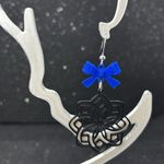 Geometric Black and Blue Bow Dangle Earrings Photo 2