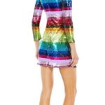 Mac Duggal  NWT Sz 4 93724 Rainbow Colorful Sequin Long Sleeve Stripe Mini Dress Photo 3
