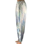 Women's Silver Metallic Irredescent Glossy Tapered High Waist Jogger Pants 2XL Size XXL Photo 1