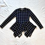 SheIn NWOT Small Black Geometric Print Handkerchief Hem Full Sleeve Peplum Mini Dress Photo 0