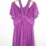 Anthropologie NWT  Deep V-Neck Vibrant Mini Dress Size 14 Purple Satin Flowy Photo 0