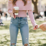 Honey Punch  Dusty Pink Off Shoulder Crop Knit Sweater Top Size L Preowned Photo 0