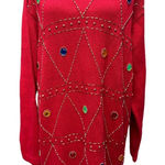 OHI Vintage Holiday Sparkly Bejeweled and Beaded Red Sweater Size XL Photo 0