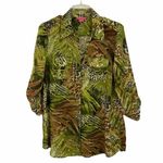 Sunny Leigh  Safari Animal Print Graphic Button Down Sheer Blouse Size Medium Photo 0