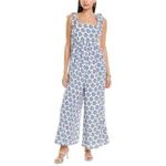 Yumi Kim Maternity Lolli Jumpsuit Blue Floral Smocked Wide Leg One Piece Size 2X Photo 2