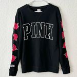 PINK - Victoria's Secret Victoria's Secret PINK Campus Crew Black Embroidered Red Rose Floral Sweatshirt Photo 1