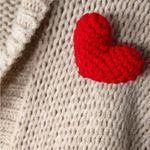 Anthropologie Beige Cardigan with Red Heart Details Photo 2